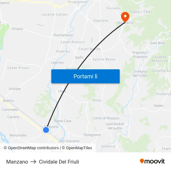 Manzano to Cividale Del Friuli map