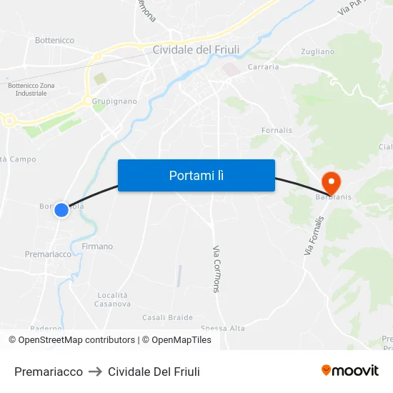Premariacco to Cividale Del Friuli map