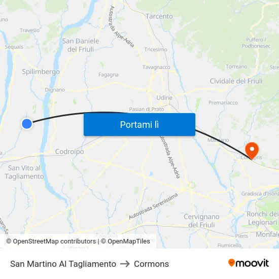 San Martino Al Tagliamento to Cormons map