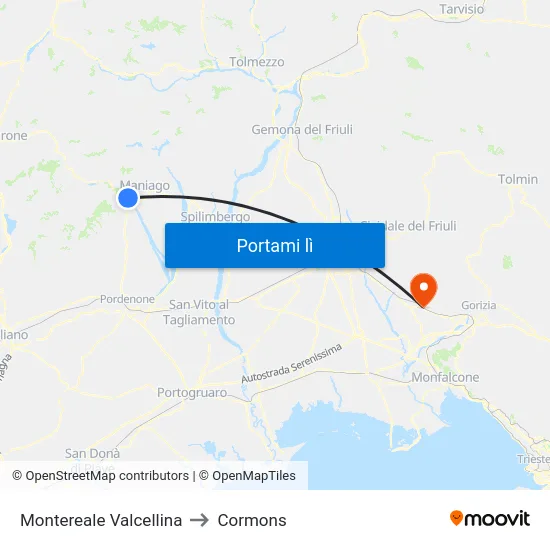 Montereale Valcellina to Cormons map