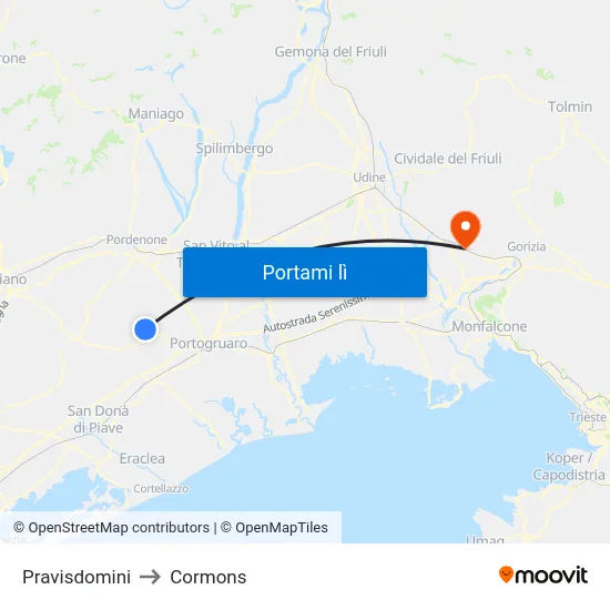 Pravisdomini to Cormons map