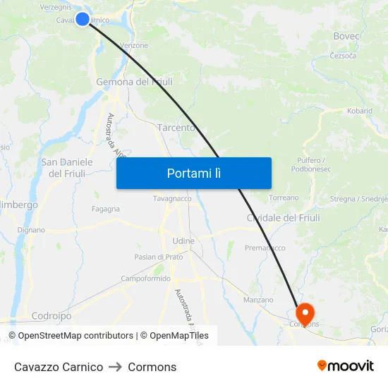 Cavazzo Carnico to Cormons map