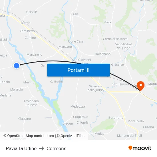Pavia Di Udine to Cormons map