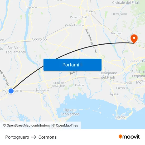 Portogruaro to Cormons map