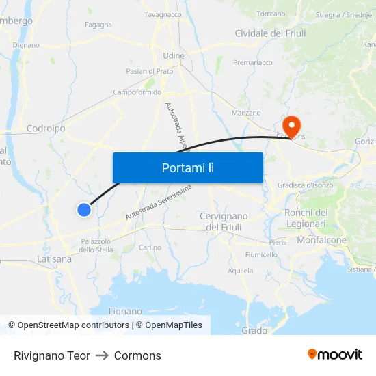 Rivignano Teor to Cormons map