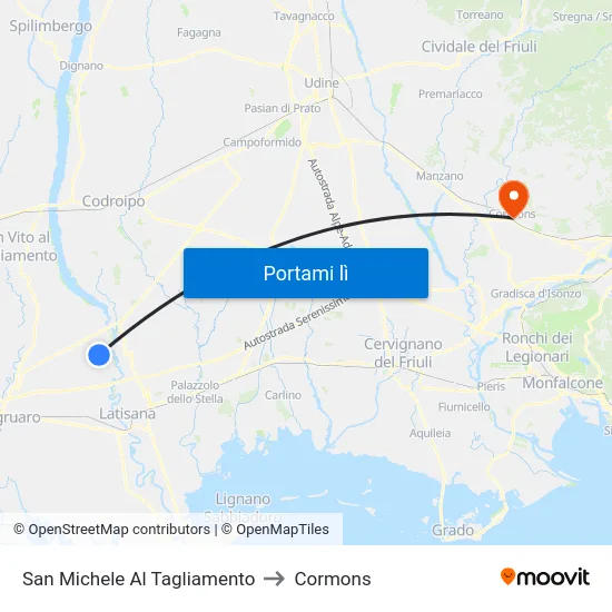 San Michele Al Tagliamento to Cormons map