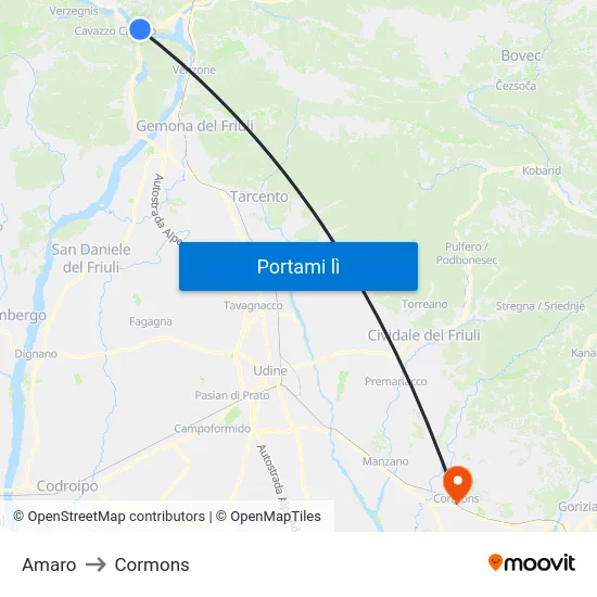 Amaro to Cormons map