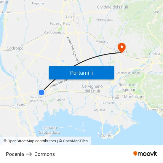 Pocenia to Cormons map