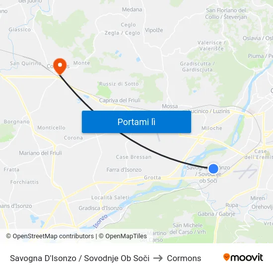 Savogna D'Isonzo / Sovodnje Ob Soči to Cormons map