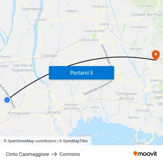 Cinto Caomaggiore to Cormons map