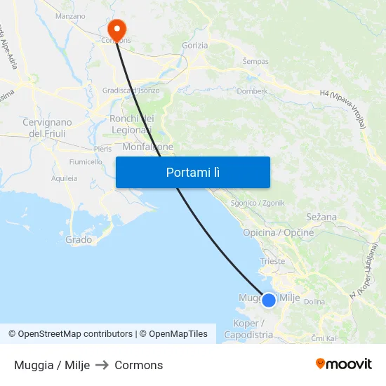 Muggia / Milje to Cormons map