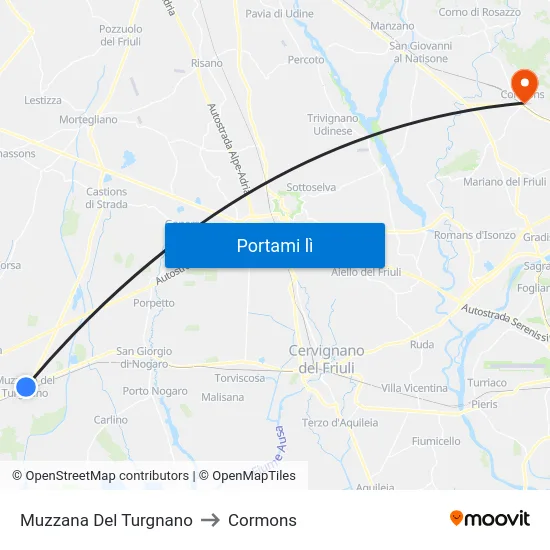 Muzzana Del Turgnano to Cormons map