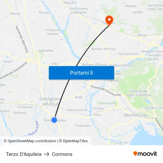 Terzo D'Aquileia to Cormons map