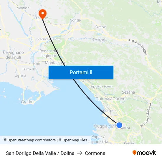 San Dorligo Della Valle / Dolina to Cormons map