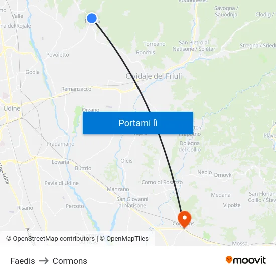 Faedis to Cormons map