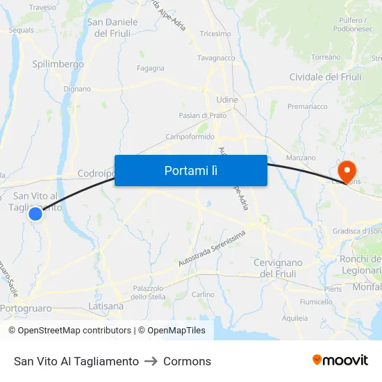 San Vito Al Tagliamento to Cormons map