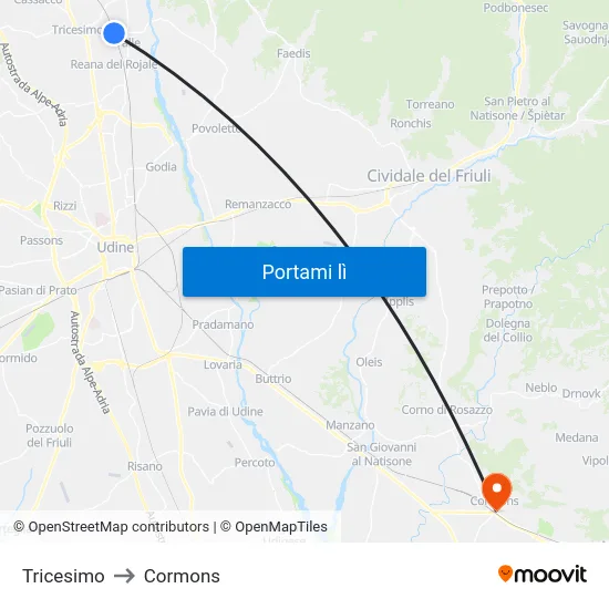 Tricesimo to Cormons map