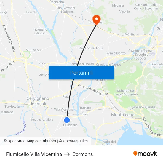 Fiumicello Villa Vicentina to Cormons map