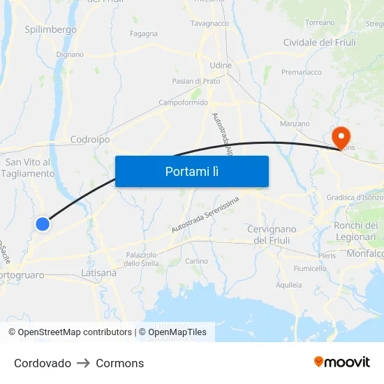 Cordovado to Cormons map