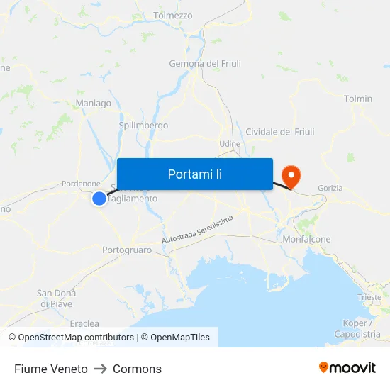 Fiume Veneto to Cormons map