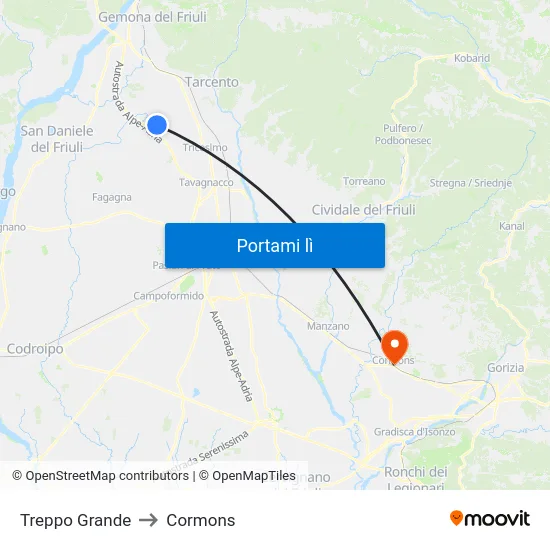 Treppo Grande to Cormons map