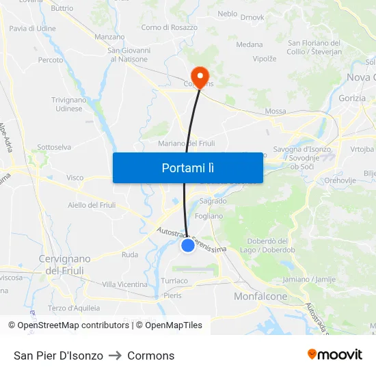 San Pier D'Isonzo to Cormons map