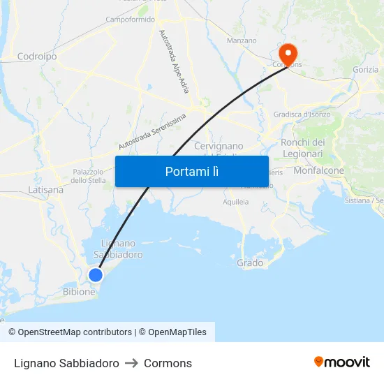 Lignano Sabbiadoro to Cormons map