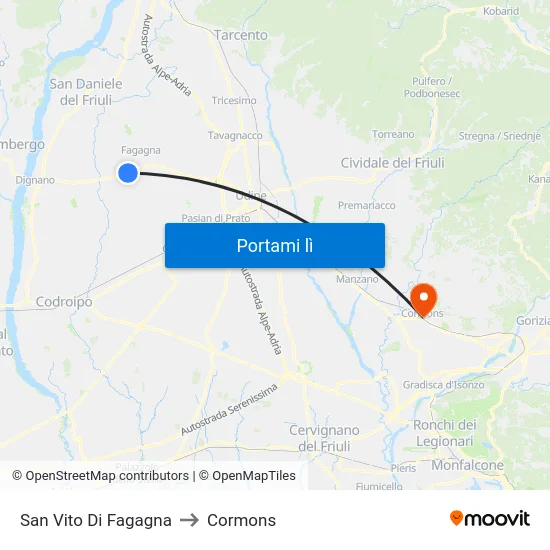 San Vito Di Fagagna to Cormons map