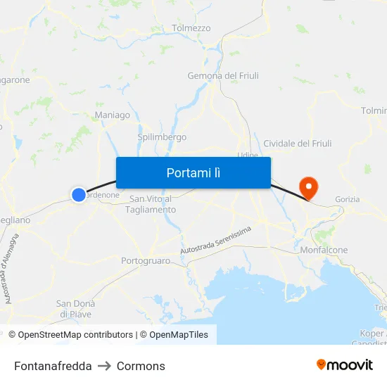 Fontanafredda to Cormons map