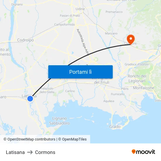 Latisana to Cormons map