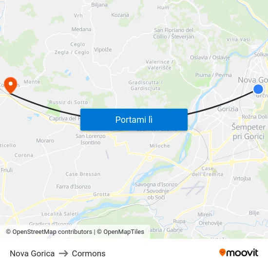 Nova Gorica to Cormons map