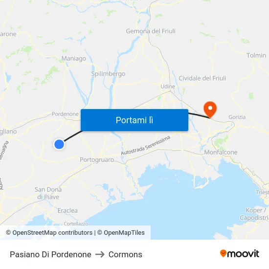 Pasiano Di Pordenone to Cormons map