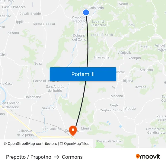 Prepotto / Prapotno to Cormons map