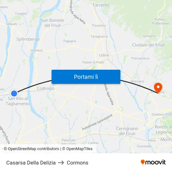 Casarsa Della Delizia to Cormons map