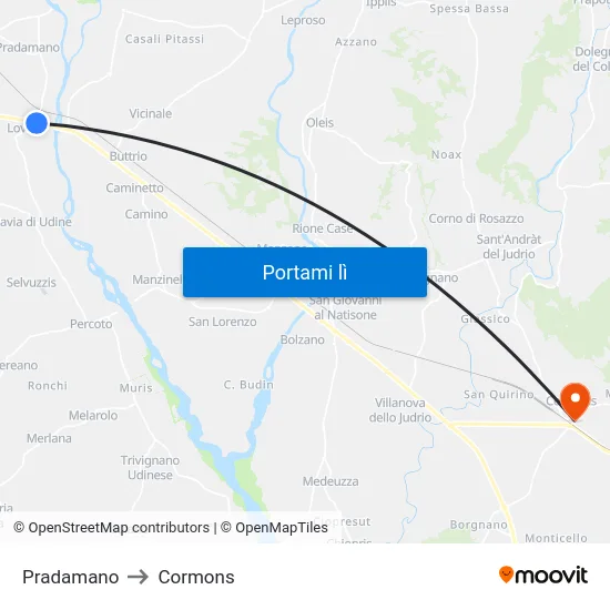 Pradamano to Cormons map