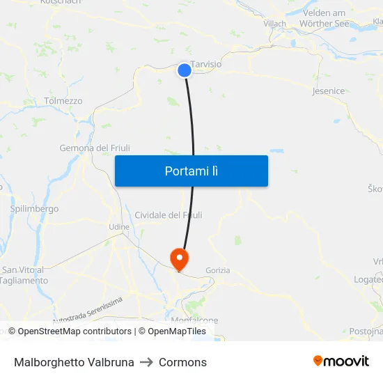 Malborghetto Valbruna to Cormons map