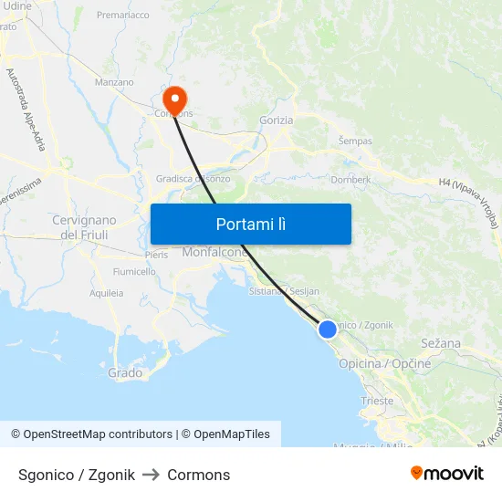 Sgonico / Zgonik to Cormons map