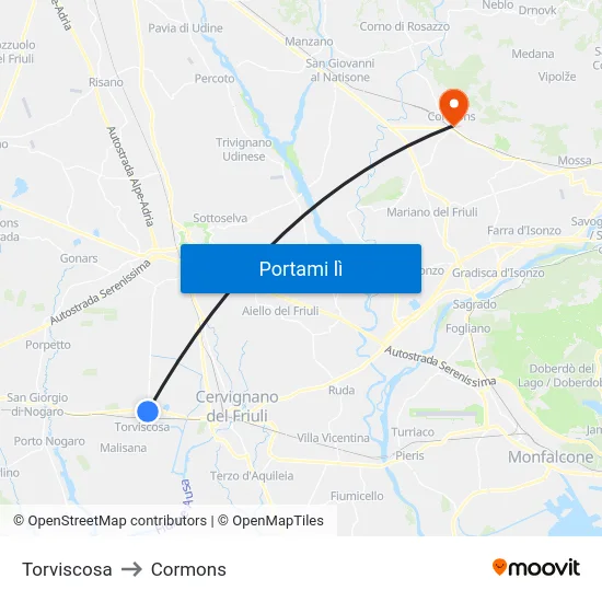 Torviscosa to Cormons map