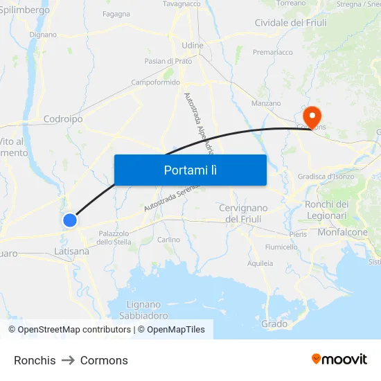 Ronchis to Cormons map