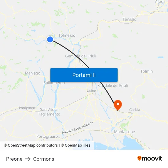 Preone to Cormons map