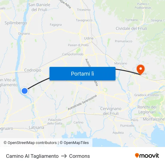 Camino Al Tagliamento to Cormons map