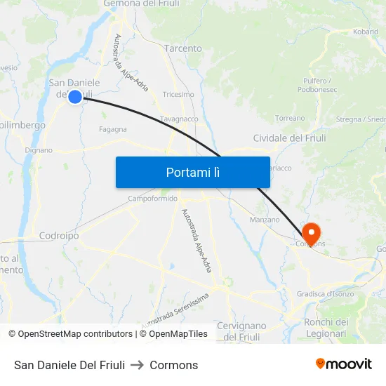 San Daniele Del Friuli to Cormons map