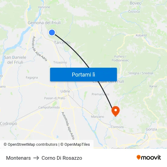 Montenars to Corno Di Rosazzo map