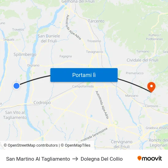 San Martino Al Tagliamento to Dolegna Del Collio map