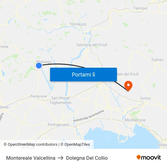 Montereale Valcellina to Dolegna Del Collio map