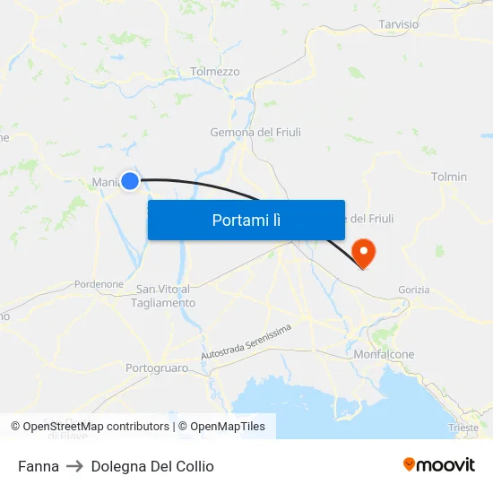 Fanna to Dolegna Del Collio map