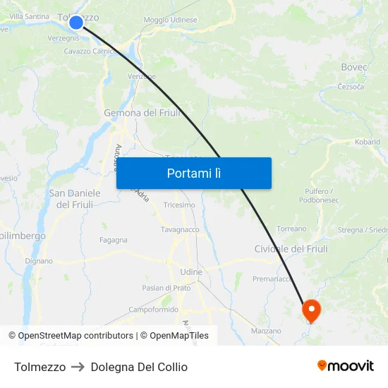 Tolmezzo to Dolegna Del Collio map
