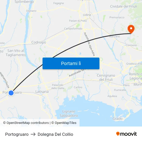 Portogruaro to Dolegna Del Collio map