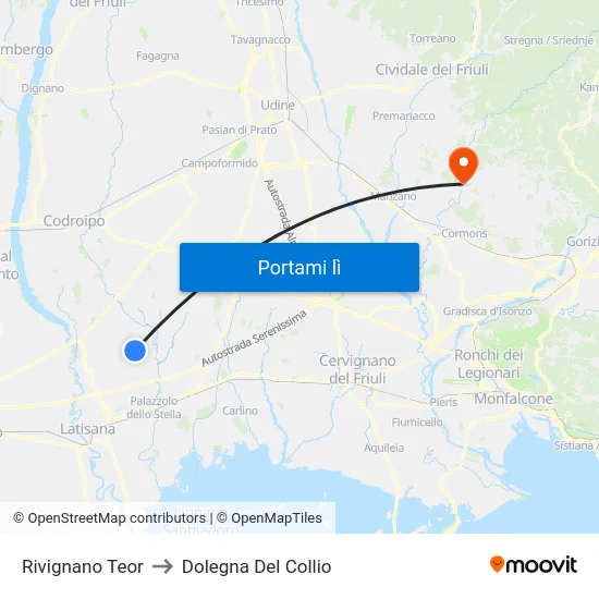 Rivignano Teor to Dolegna Del Collio map