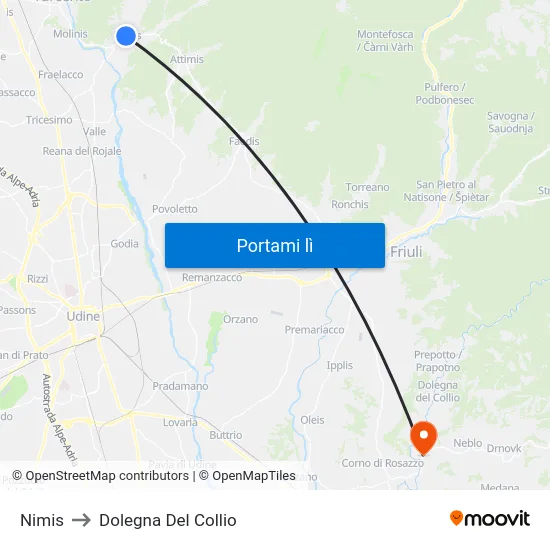 Nimis to Dolegna Del Collio map